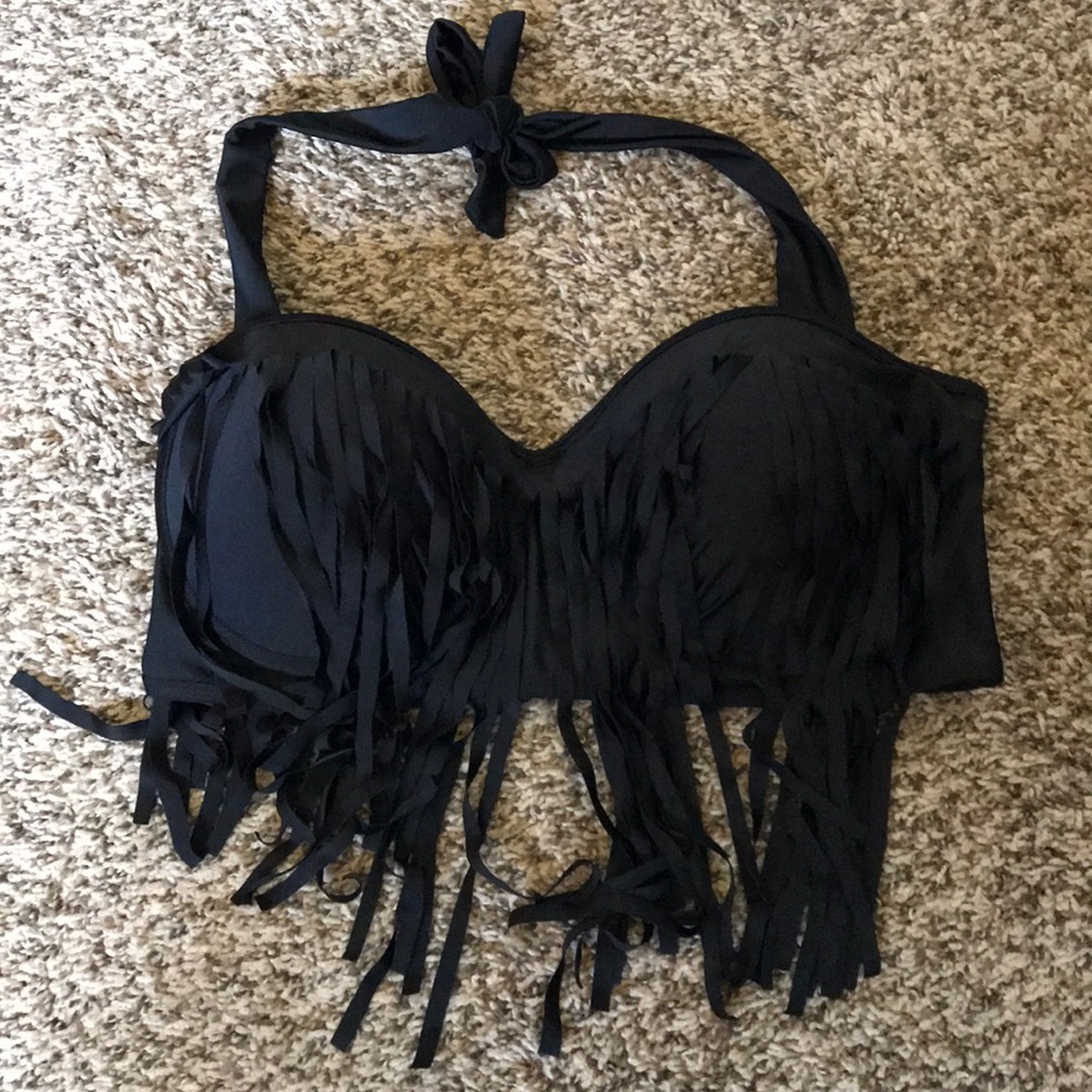 Black Fringe Swim Top